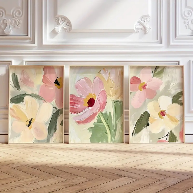 Photography Course - 3pcs/Set Pastel Floral Canvas Posters Neutraltoned