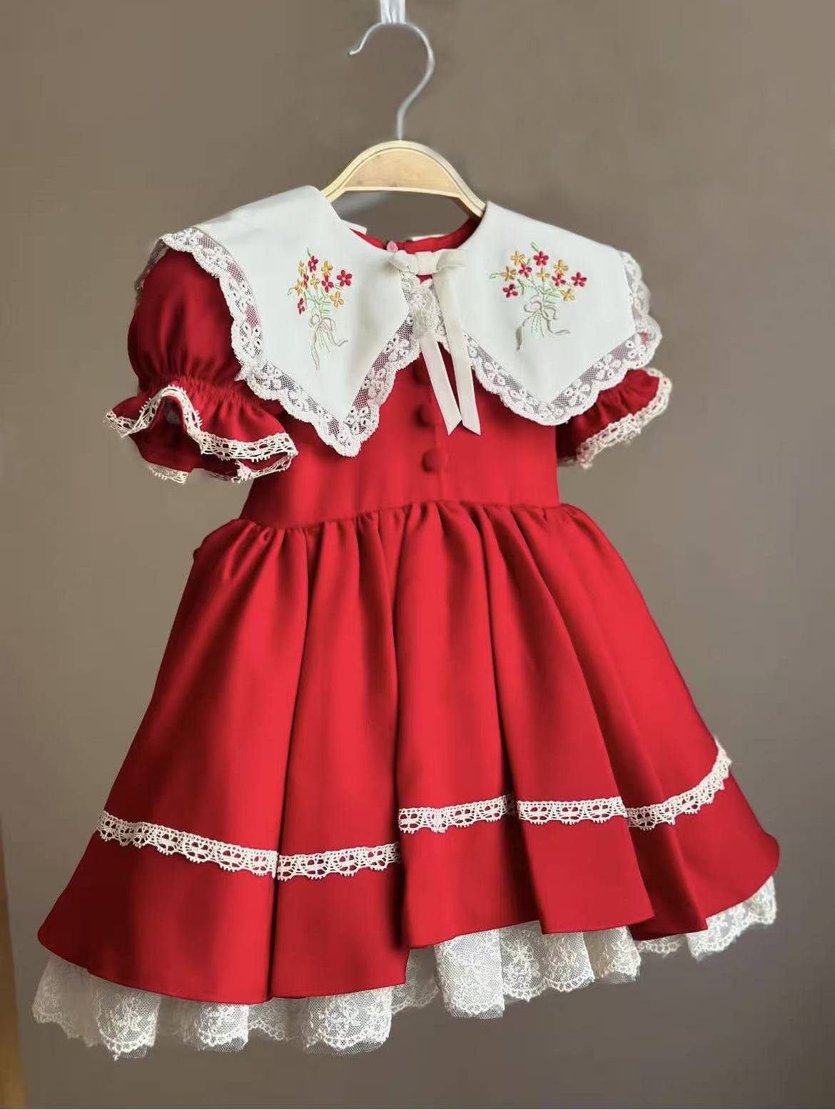 Photography Vintage - 0-12Y Baby Girl Summer Red Embroidery