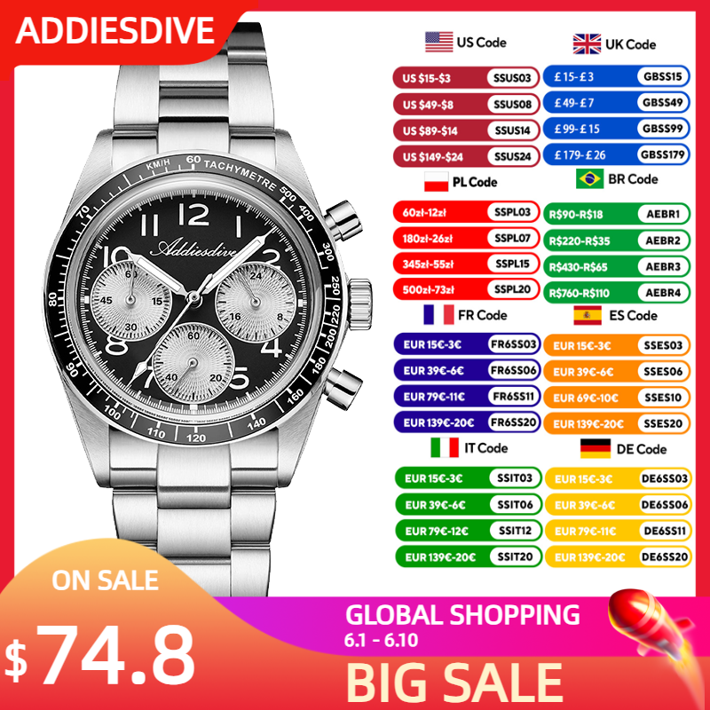 Intervalometer Timer - ADDIESDIVE New Men Watch 0S20 Chronograph